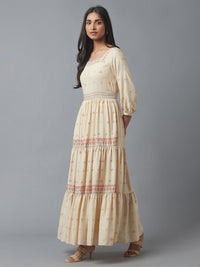 W Beige & Maroon Ethnic Motifs Maxi Dress