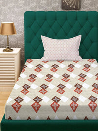 Myntra Elegant Homes Beige Geometric 400 TC Single Bedsheet with 1 Pillow Covers