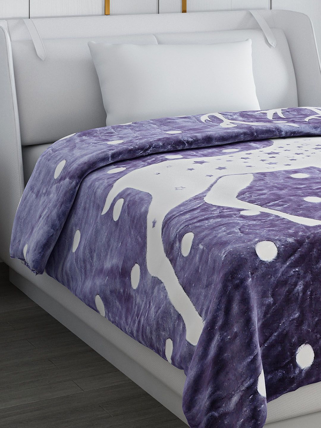 Monte Carlo Purple & White Cartoon Characters Mild Winter 600 GSM Single Bed Blanket