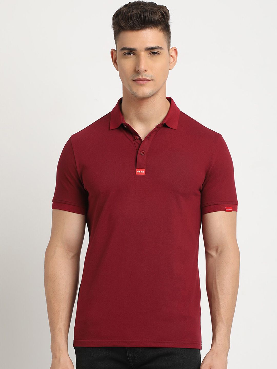 THE BEAR HOUSE Polo Collar Short Sleeves Slim Fit T-shirt