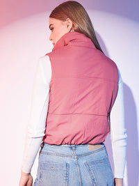 STREET 9 Pink Stand Collar Lightweight Sleeveless Crop Puffer Jacket