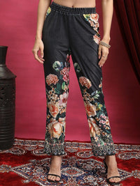 Vishudh Black Floral Printed Regular Kurta With Trousers & Dupatta