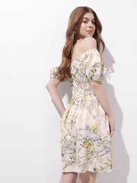 DressBerry Gleeful Spring Florals Bardot Fit & Flare Dress