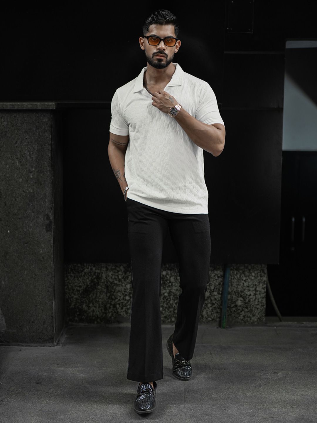 Powerlook Men Self Design Polo Collar T-Shirt