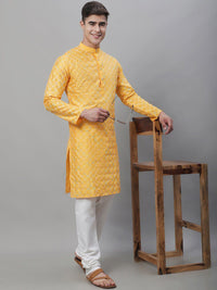 SOJANYA Geometric Embroidered Thread Work Silk Cotton Kurta