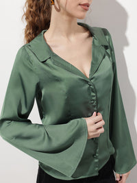 DressBerry Satin Attitude Lapel Collar Flared Sleeves Drama Shirt