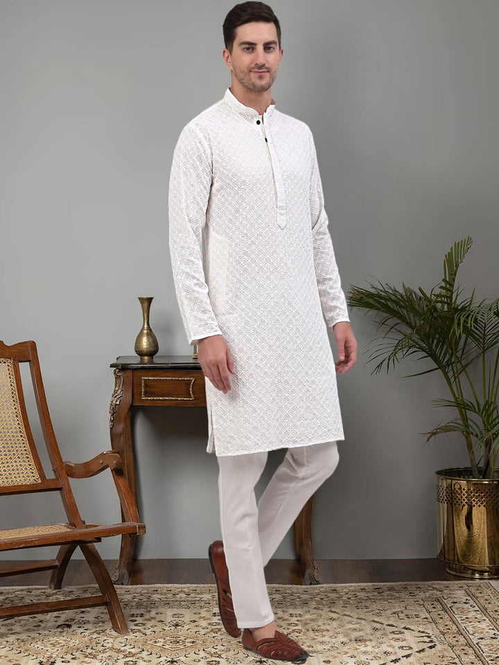 Jompers Geometric Embroidered Regular Sequinned Kurta with Trousers