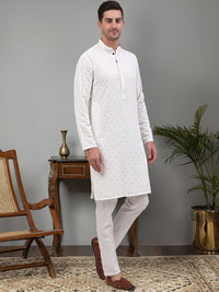 Jompers Geometric Embroidered Regular Sequinned Kurta with Trousers