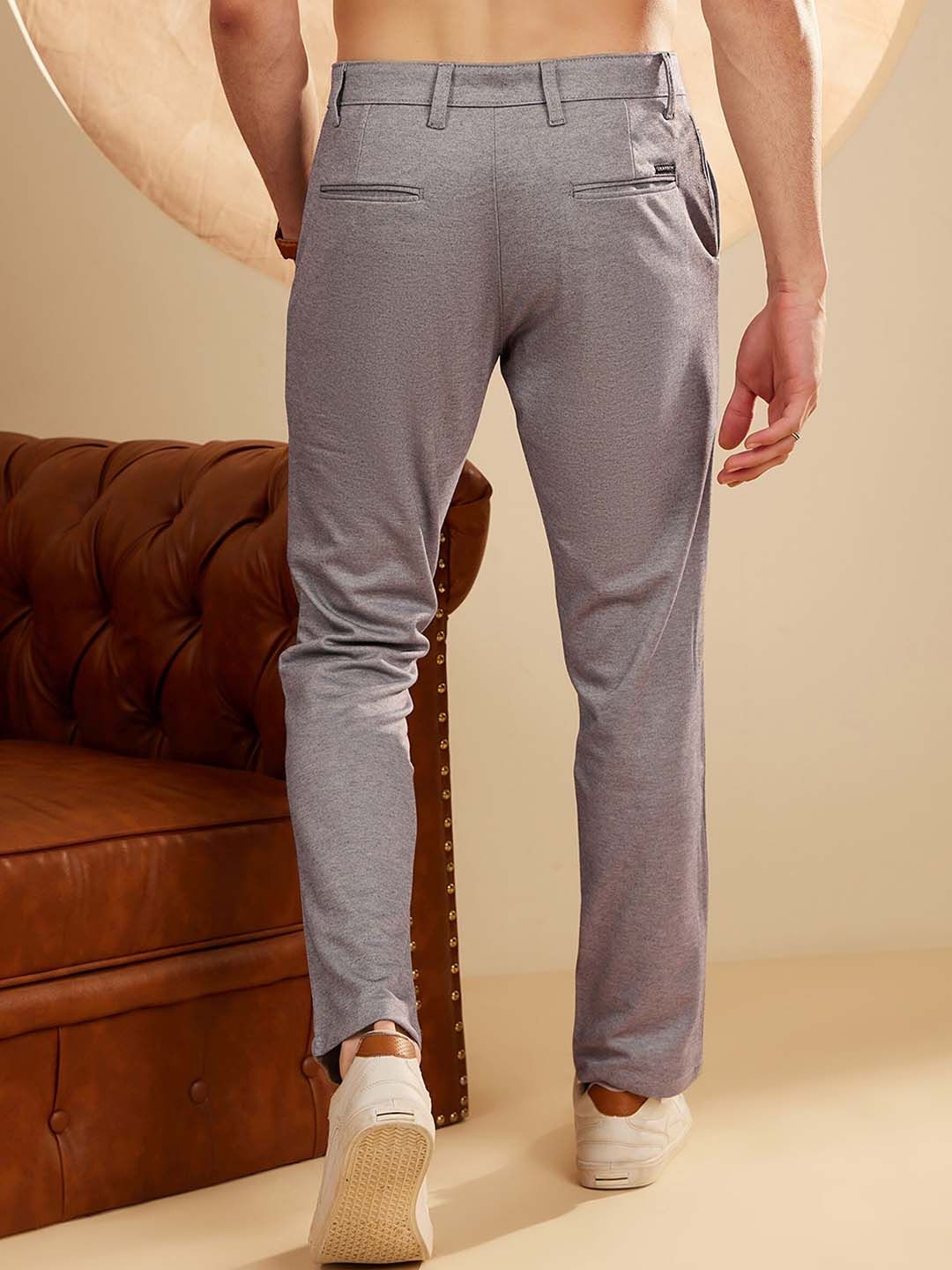 DENNISON Men Textured Smart Tapered Fit Easy Wash  4-Way Lycra Chinos