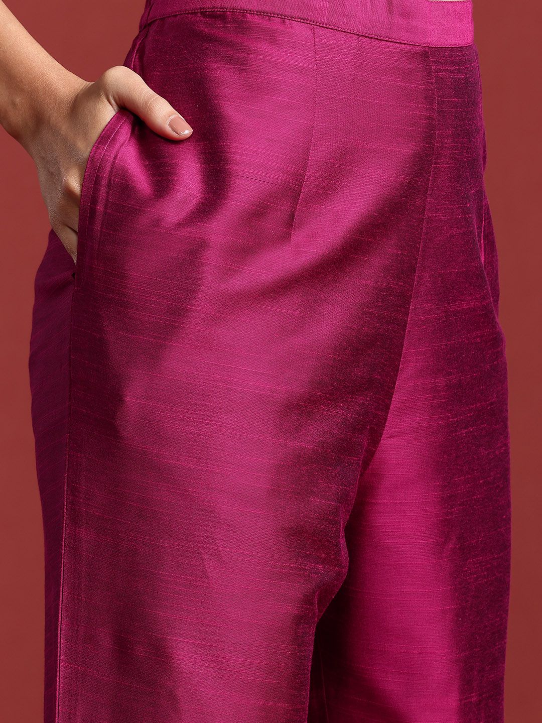 Indo Era Yoke Design Mirror Work Kurta With Trousers & Dupatta