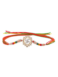 Voylla Radiant Swastika American Diamond Studded & Beaded Thread Rakhi