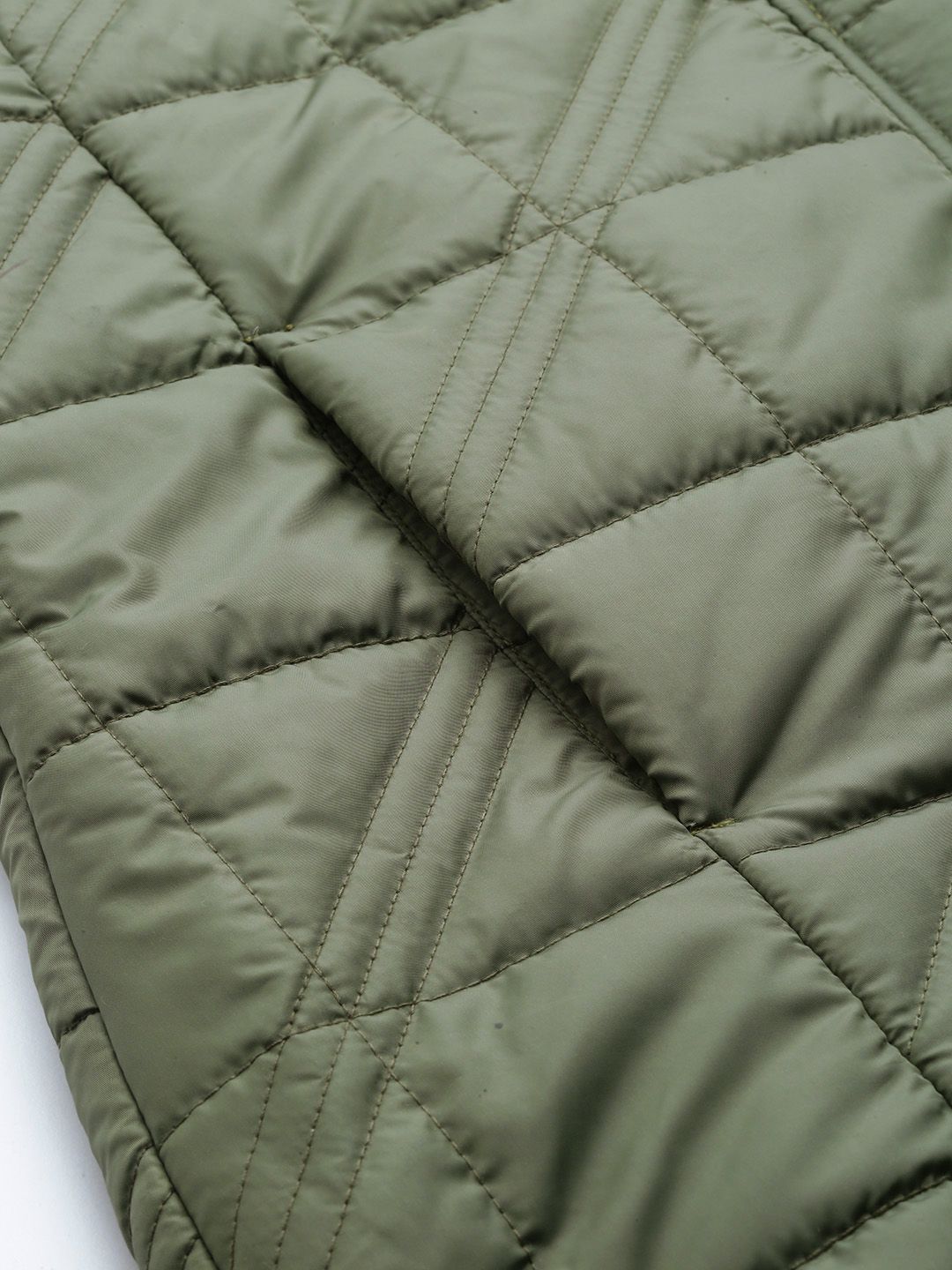DressBerry Women Olive Green Self Design Quilted Jacket