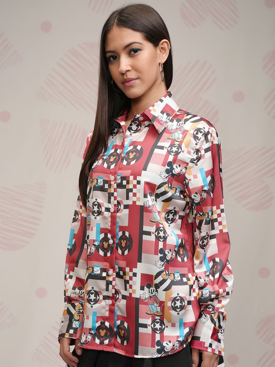 Tokyo Talkies Disney Mickey Mouse Women Satin Shirt