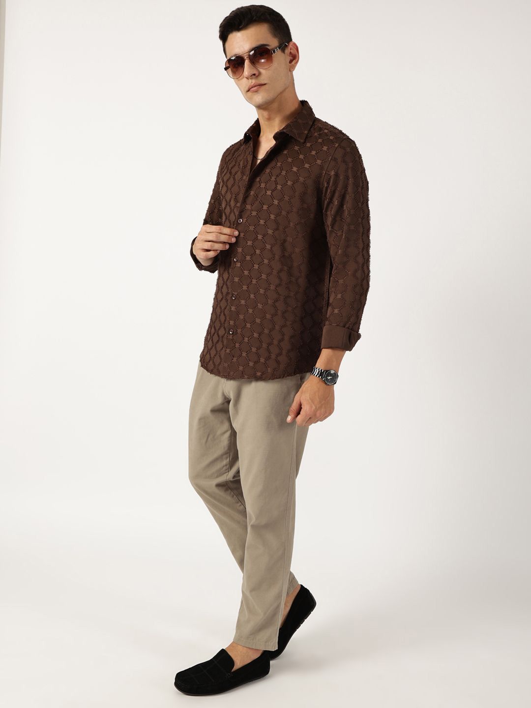 Thomas Scott Men Premium Spread Collar Textured Casual Shirt