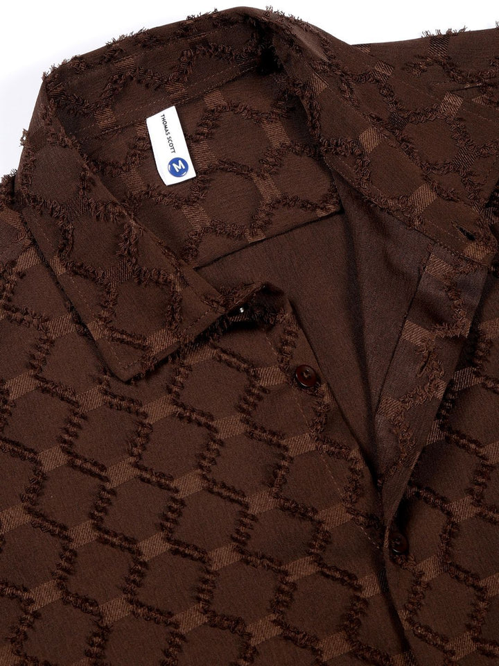 Thomas Scott Men Premium Spread Collar Textured Casual Shirt