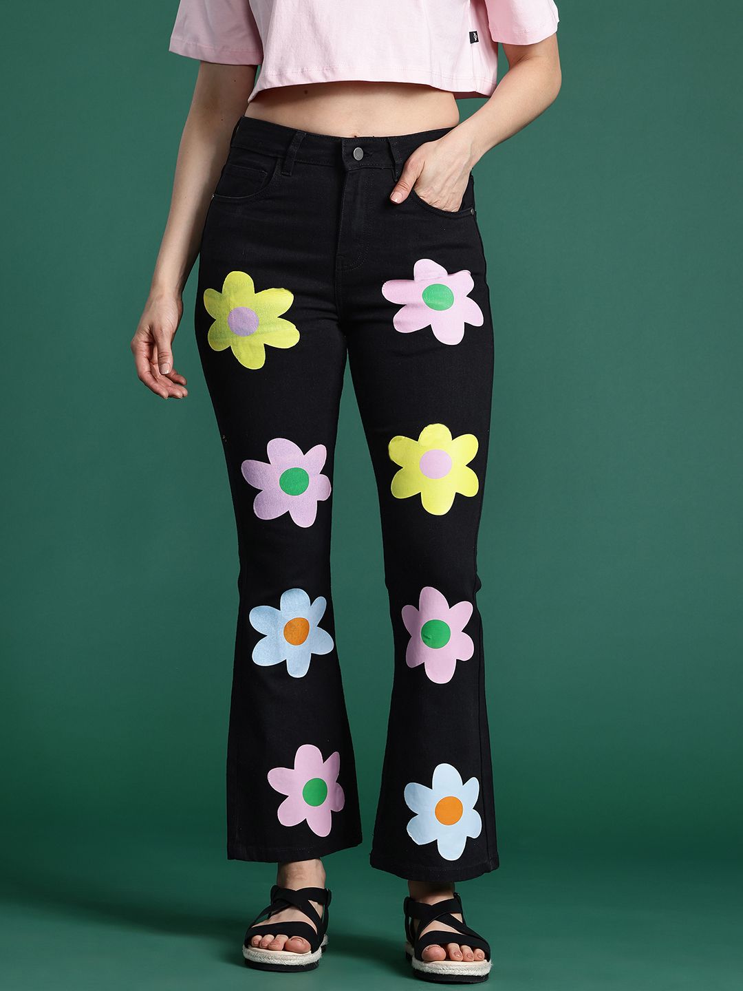 DressBerry Women Bootcut Cut Floral Printed Stretchable Jeans