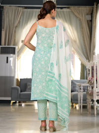 Vishudh Blue Floral Printed Regular Pure Cotton Kurta with Trousers & With Dupatta