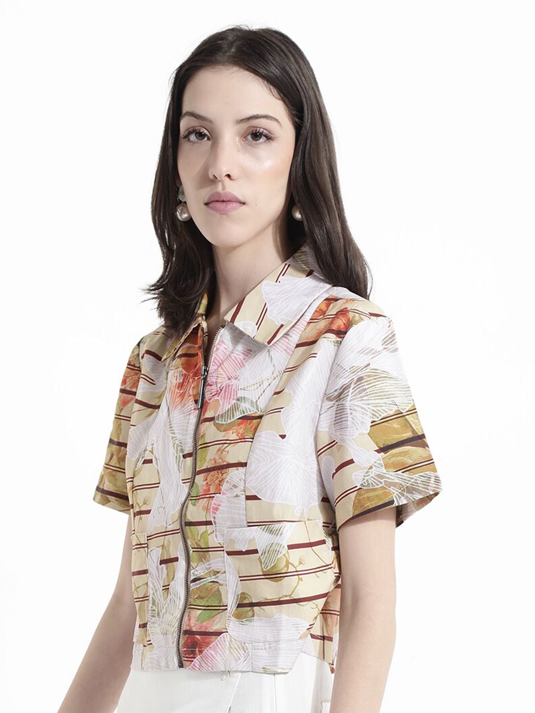 RAREISM Horizotal Stripes Cotton Shirt Style Top