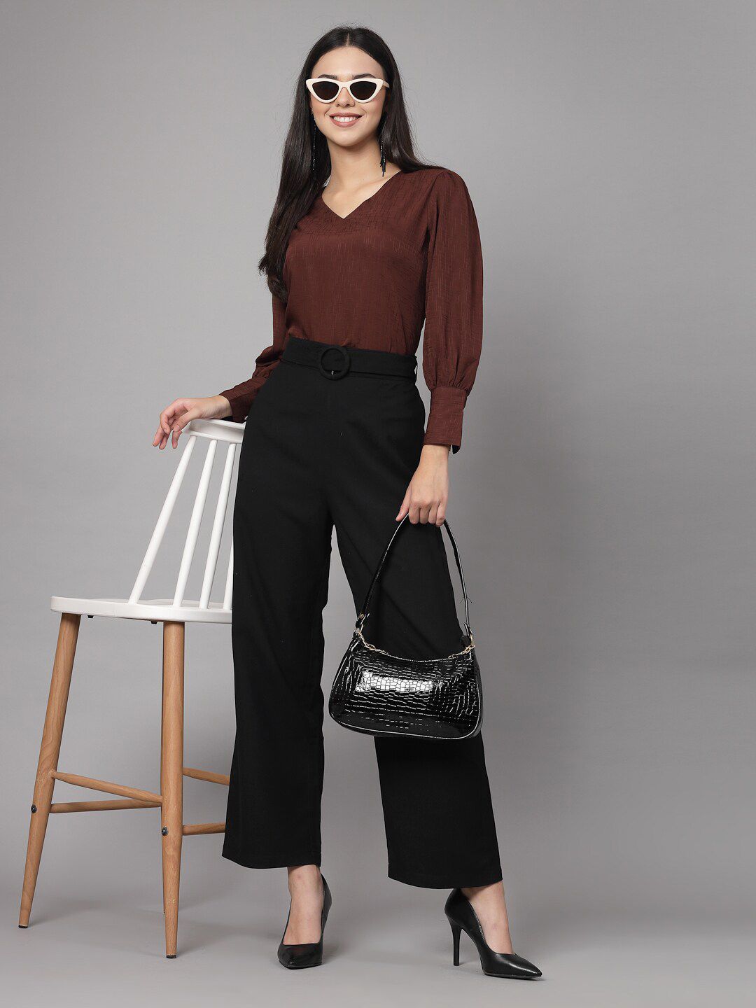 Style Quotient Self Design Cuffed Sleeves Top