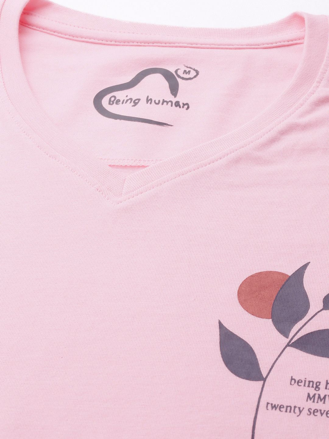Being Human V-Neck Pure Cotton T-shirt with Minimal Print