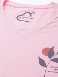 Being Human V-Neck Pure Cotton T-shirt with Minimal Print