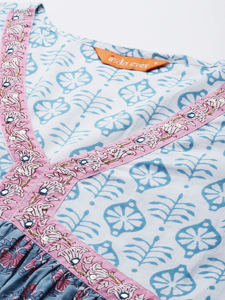Indo Era Floral Printed Empire Beads and Stones Pure Cotton Kurta with Trousers & Dupatta