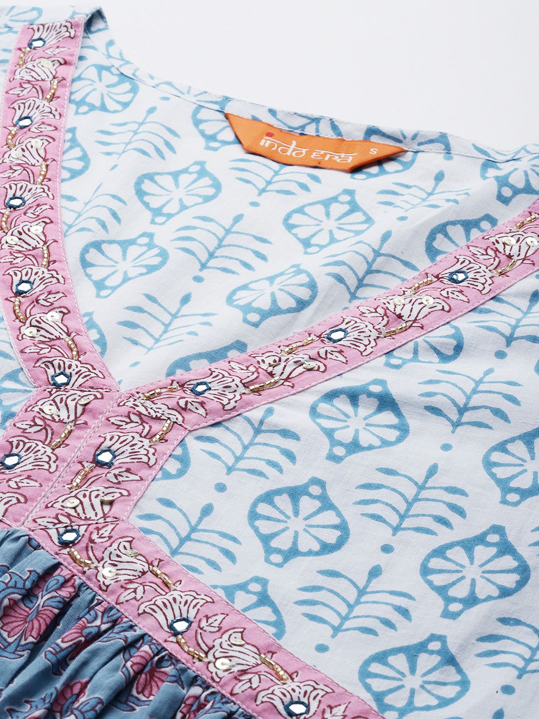 Indo Era Floral Printed Empire Beads and Stones Pure Cotton Kurta with Trousers & Dupatta