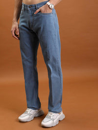 HIGHLANDER Men Straight Fit Mid-Rise Clean Look Light Fade Stretchable Jeans