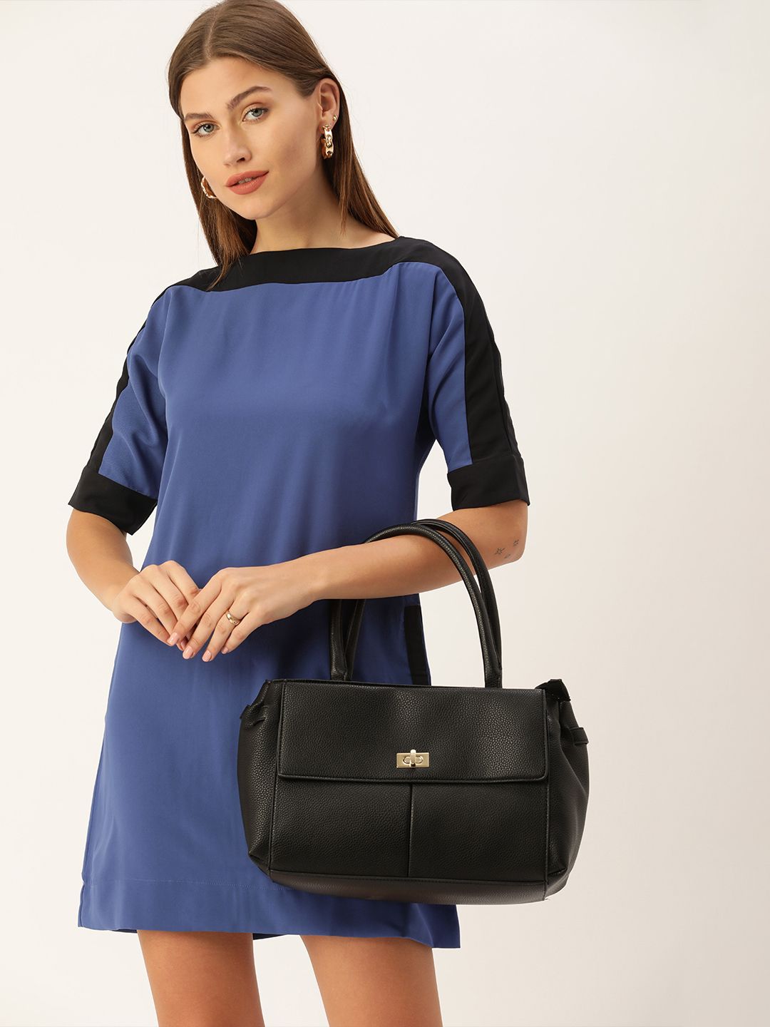 AND Blue Side Striped Formal Sheath Dress