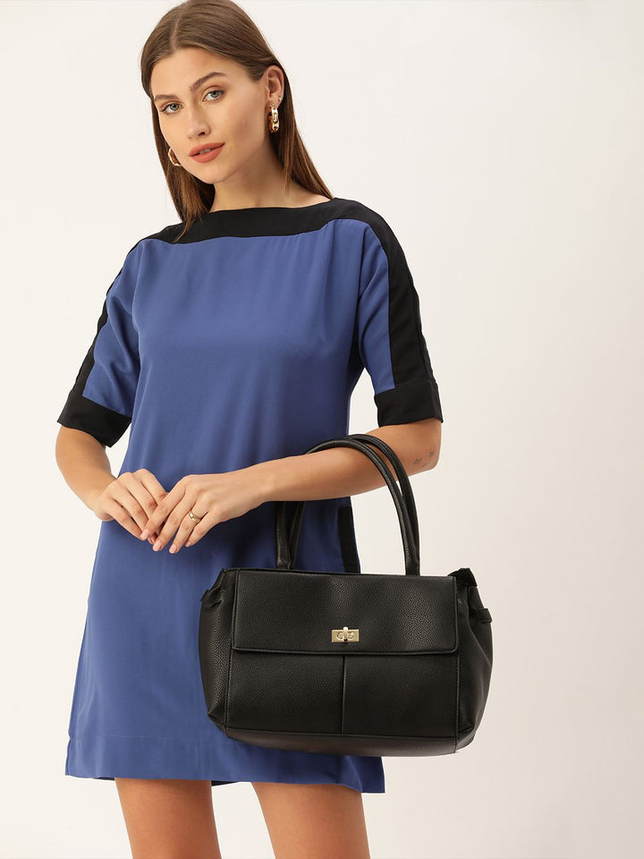 AND Blue Side Striped Formal Sheath Dress