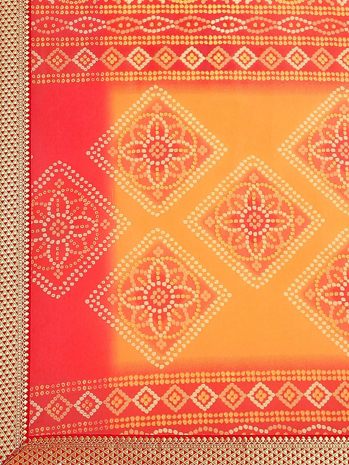 Saree mall Orange & Red Printed Bandhani Saree