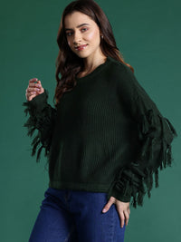 DressBerry Ribbed Acrylic Poncho with Fringed Detail