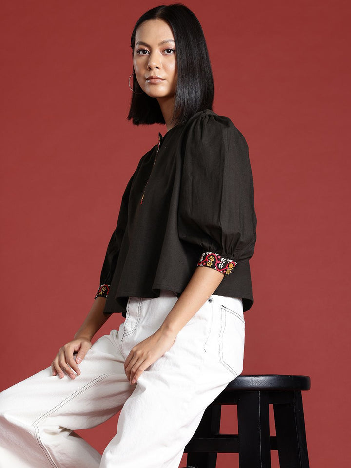 all about you Puffy Sleeves Cotton Linen Top