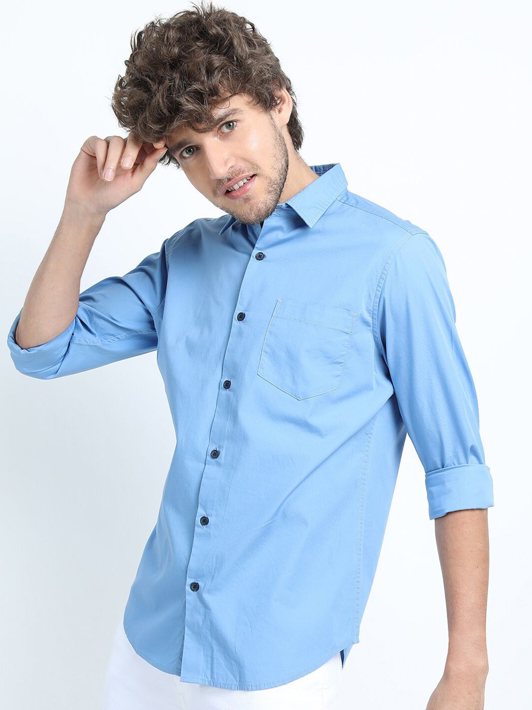 LOCOMOTIVE Men Blue Slim Fit Casual Cotton Shirt