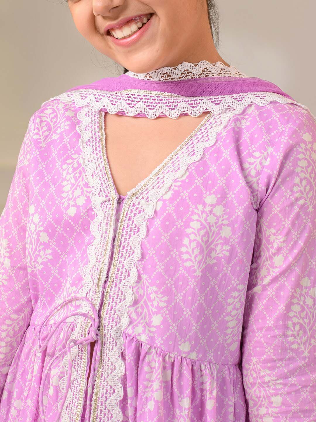 pspeaches Girls Ethnic Motifs Printed Pure Cotton Kurta With Palazzos & Dupatta