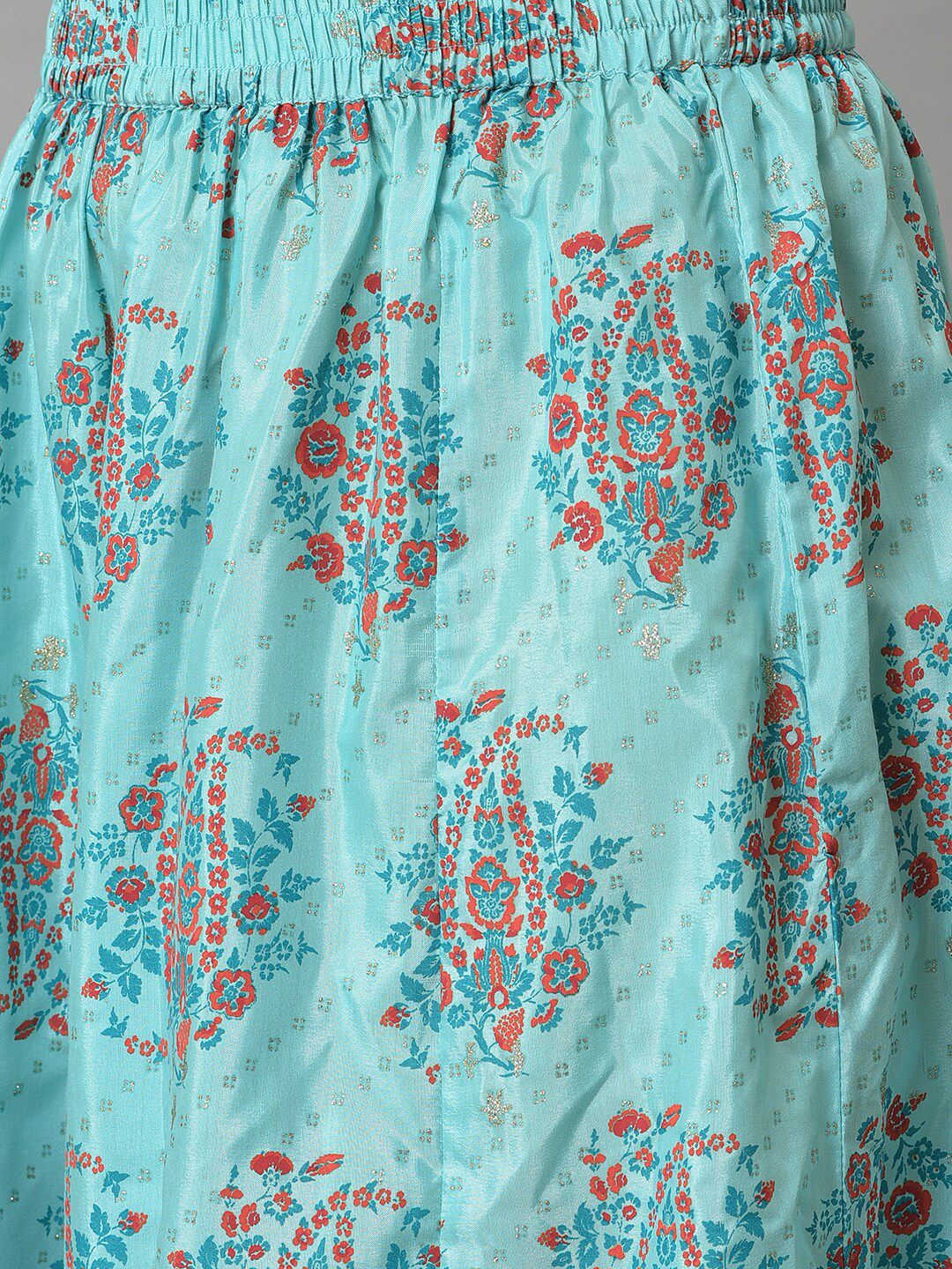 W Women Festive Floral Print Shantung Kurta With Cullote & Dupatta