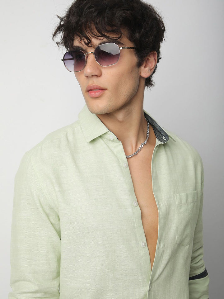 VASTRADO Men Classic Cutaway Collar Textured Cotton Slim Fit Casual Shirt