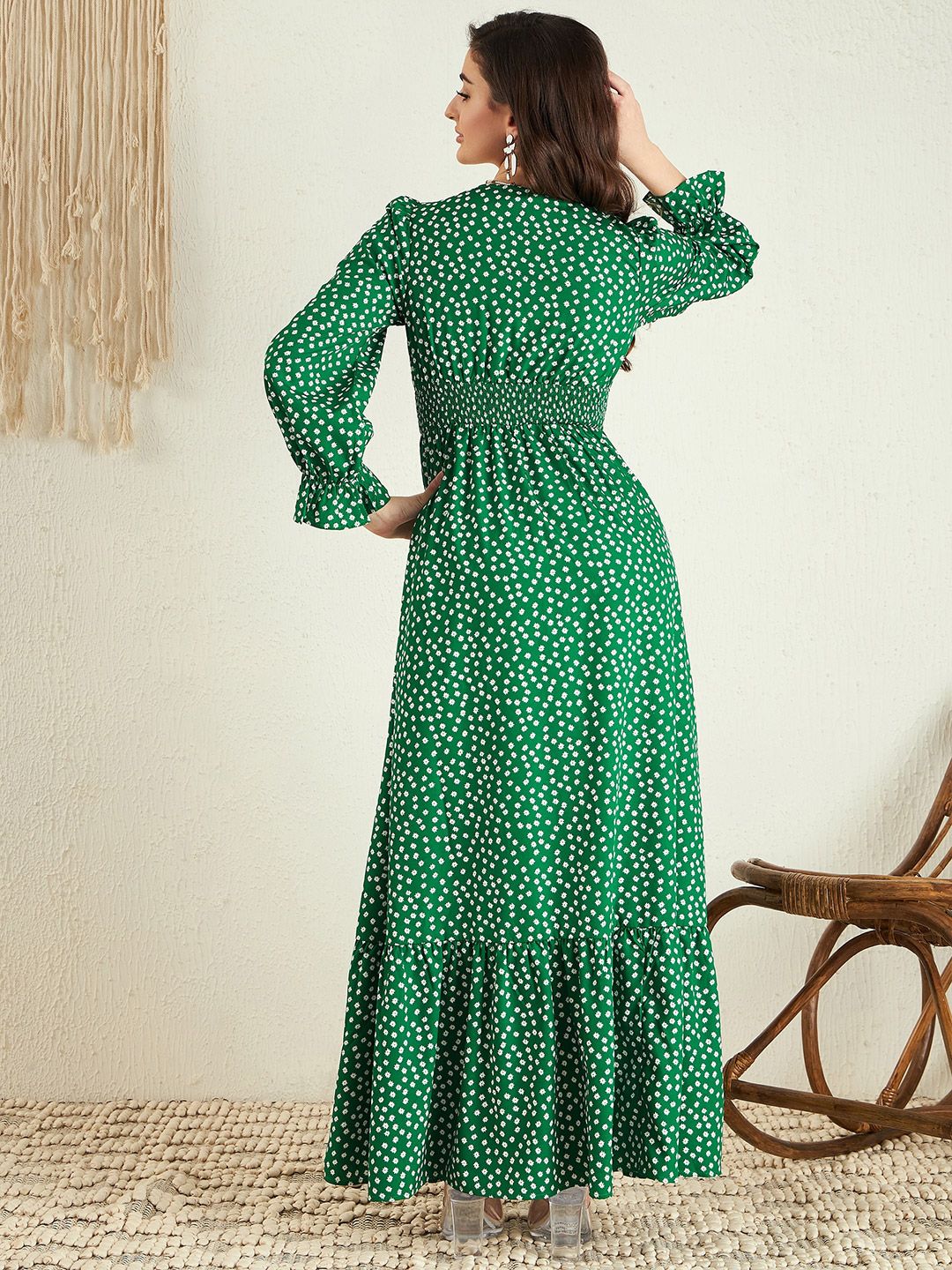 Berrylush Floral Printed Puff Sleeve Maxi Dress