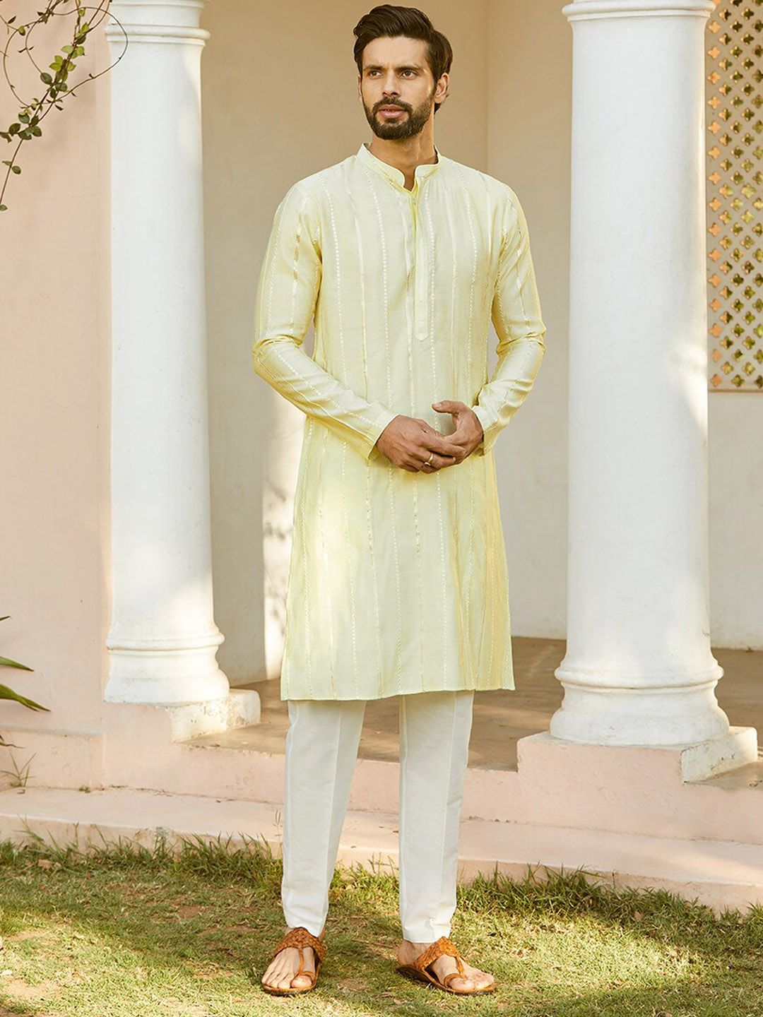 See Designs Printed Mandarin Collar Chanderi Silk Kurta