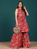 Varanga Women Floral Embroidered Regular Thread Work Pure Cotton Kurti with Sharara