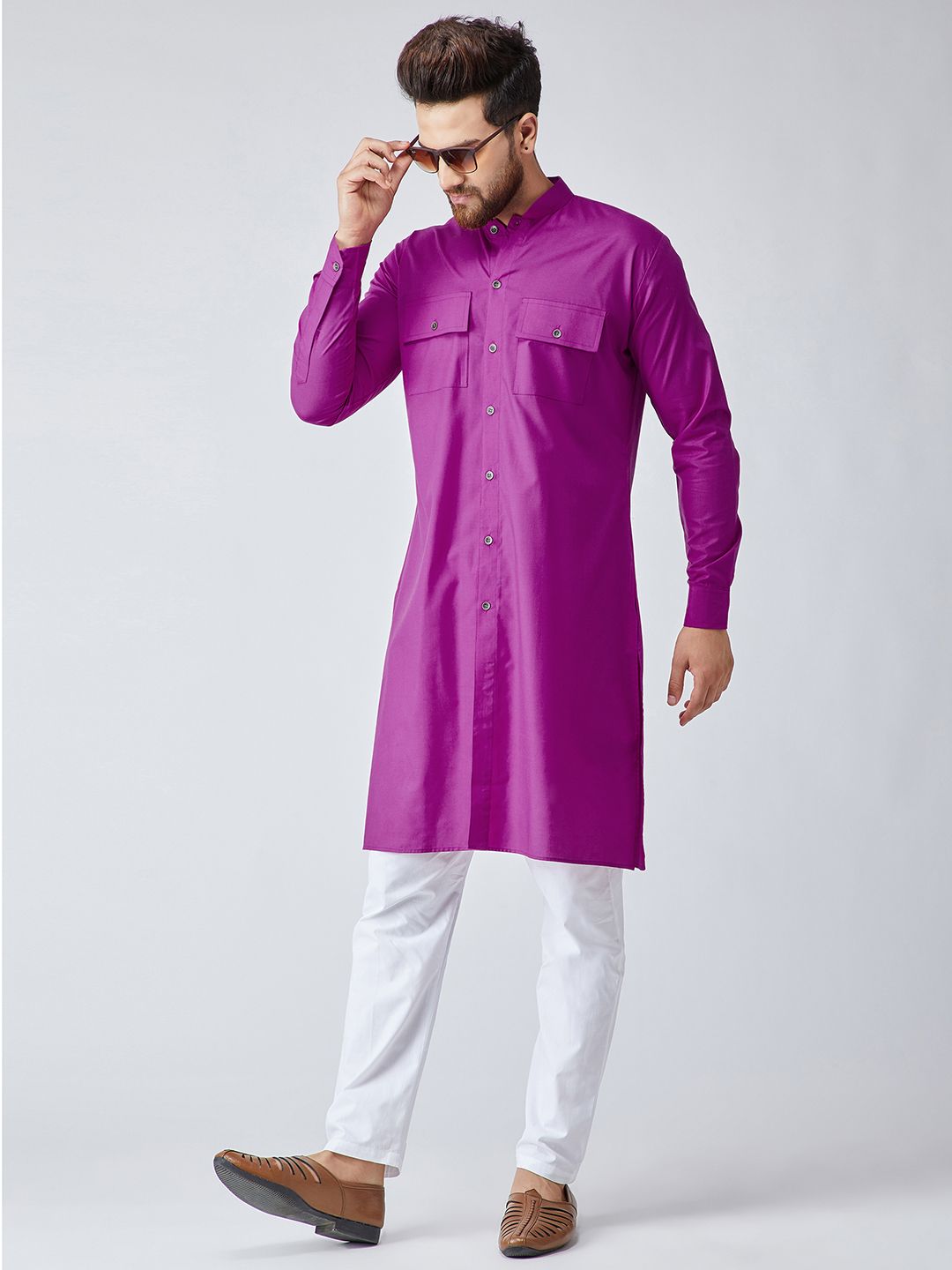 SOJANYA Men Magenta Solid Pathani Kurta