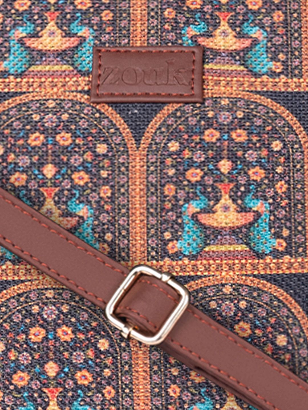 ZOUK Ethnic Motifs Printed Structured Jute Handheld Bag