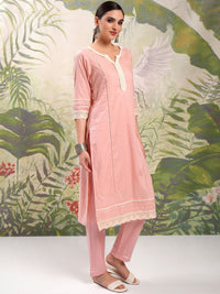 Vishudh V Neck Pure Cotton Straight Kurta & Trousers With Dupatta