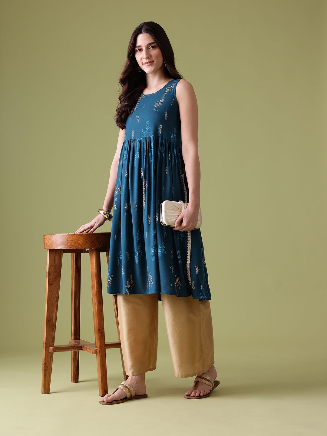 Anouk Geometric Printed Sequinned Kurta
