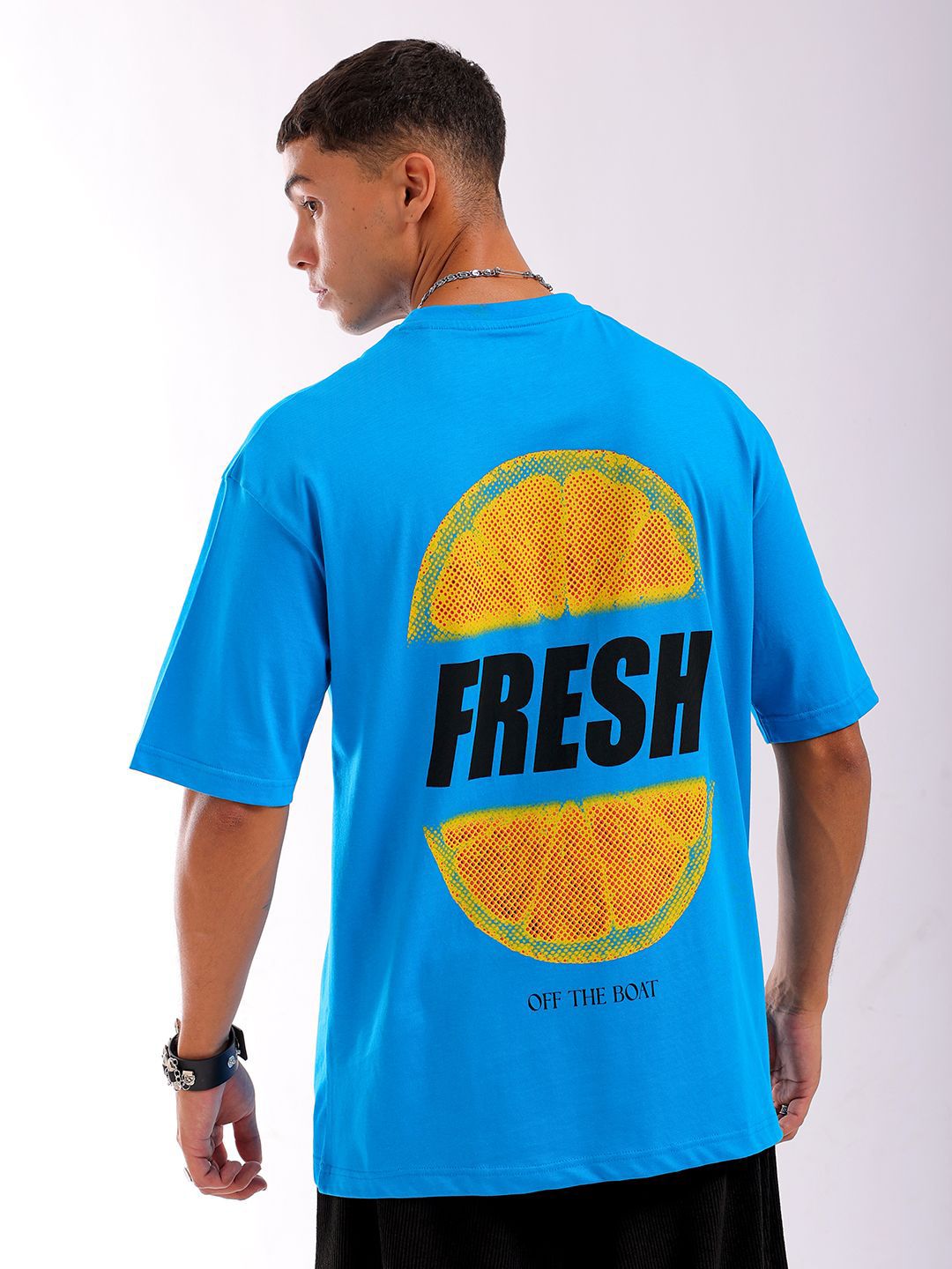 The Indian Garage Co Men Back Printed Boxy Oversized Pure Cotton Round Neck T-shirt