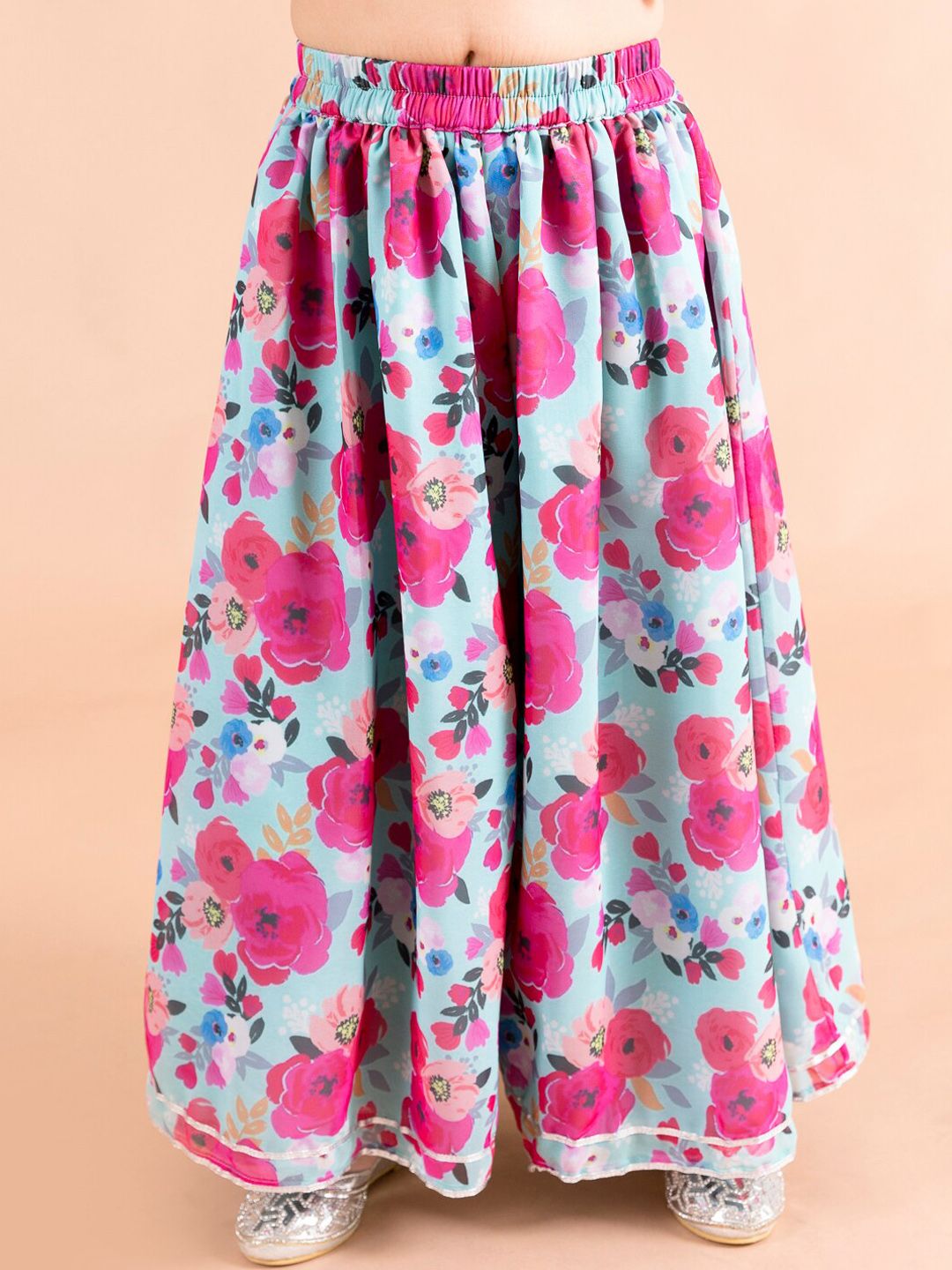 pspeaches Girls Angrakha Gotta Patti Pure Cotton Kurti with Palazzos & With Dupatta