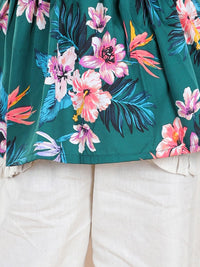 Cutiekins Girls Teal & Off White Floral Top with Palazzos