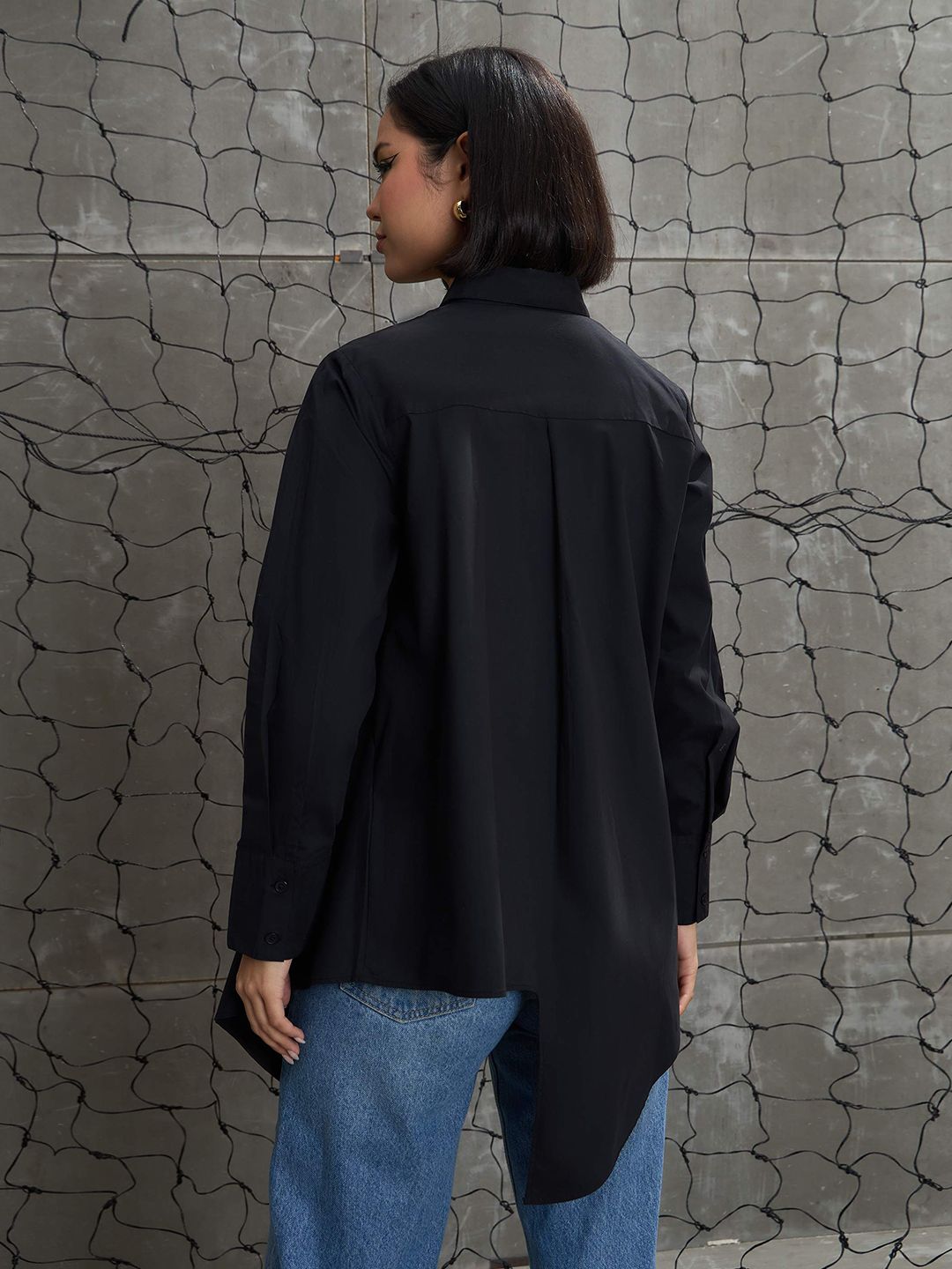 SASSAFRAS Women Relaxed Oversized Fit Spread Collar Solid Cotton Casual Shirt