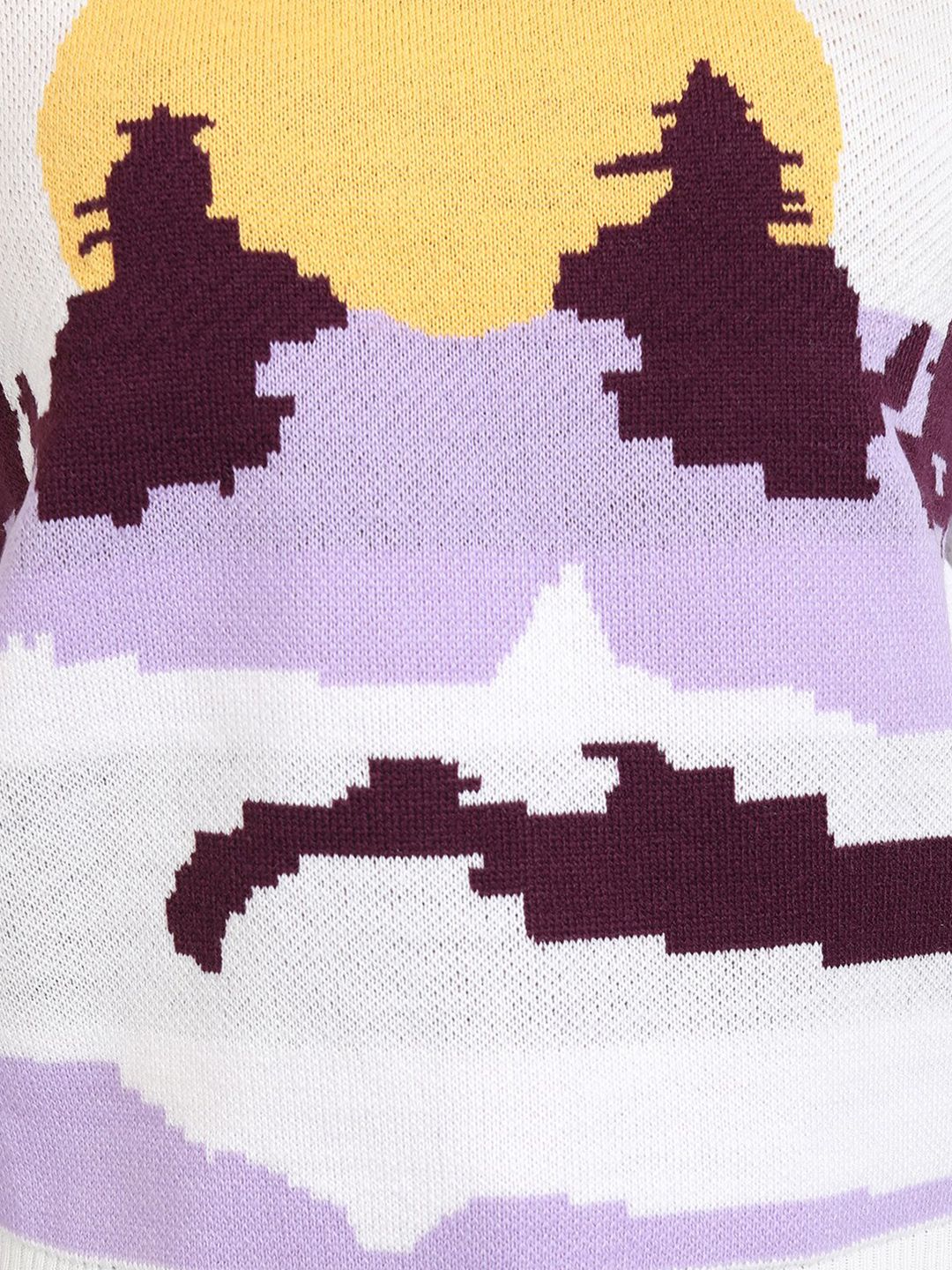 Tokyo Talkies Off White Graphic Printed High Neck Acrylic Pullover