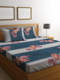 KLOTTHE Off White Floral Cotton Breathable 300 TC King Fine Bedsheet dengan 2 Sarung Bantal-98 x 89 inci